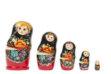 Beyaz arka plan üzerinde güzel Rus Matruşka oyuncağı. parlak matreshka