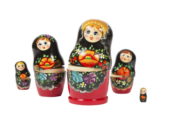 Boneca de nidificação russa bonita no fundo branco. matreshka brilhante — Fotografia de Stock