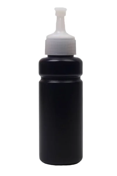Μπουκάλι Μαύρο Μελάνι Για Εκτυπωτή Inkjet Λευκό Φόντο — Φωτογραφία Αρχείου
