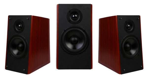 Three wooden multimedia speaker system with different speakers