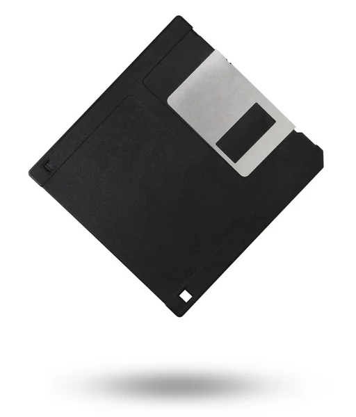 白い背景にPc用の古い黒いフロッピーディスク — ストック写真