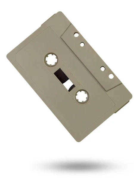 Oude Grijze Audiocassette Voor Bandrecorders Een Witte Achtergrond — Stockfoto