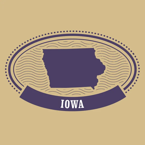 Iowa kaart silhouette - ovaal stempel van staat — Stockvector