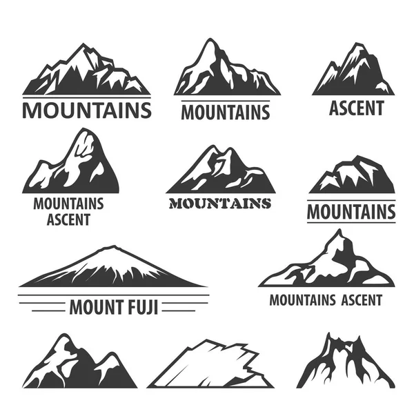 Picos de montaña emblemas - alpinismo y símbolos de ascenso — Vector de stock