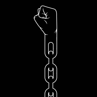 Clinched fist on chain - liberation and freedom concept clipart