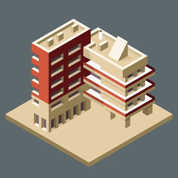 Moderna isometrisk byggnad som hörn - kontorshus — Stock vektor