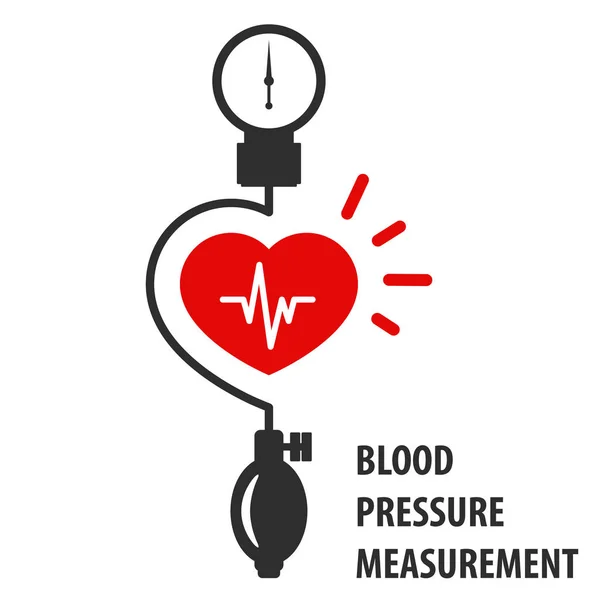 Blood pressure measurement icon - heart and sphygmomanometer — Stock Vector