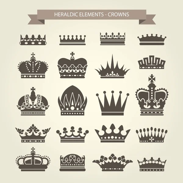 Hanedan kron ayarla - monarşi coronet ve elit sembolleri — Stok Vektör