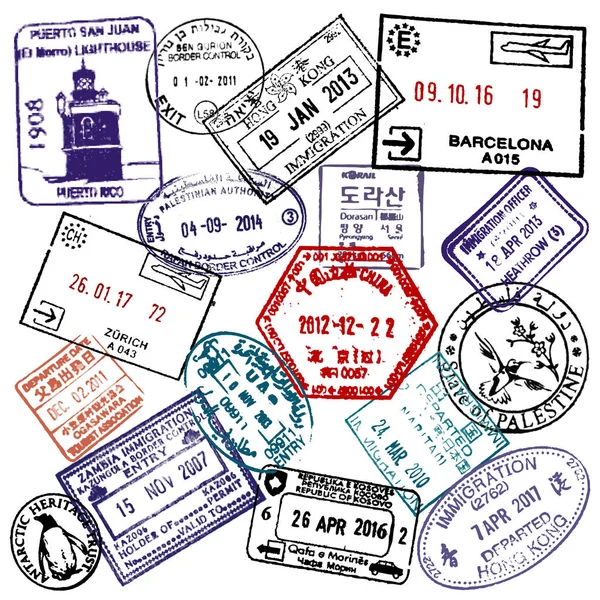 여행 및 비자 여권 우표 배경 — 스톡 벡터