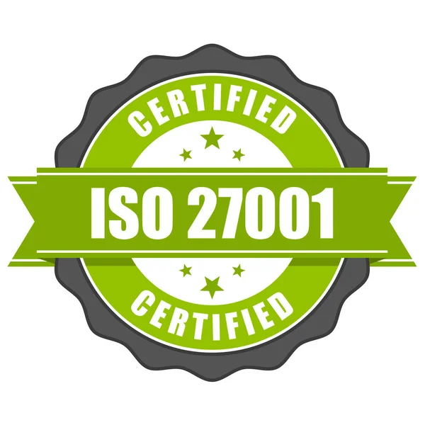 ISO 27001 szabvány tanúsítvány jelvény - információ biztonsági mana — Stock Vector