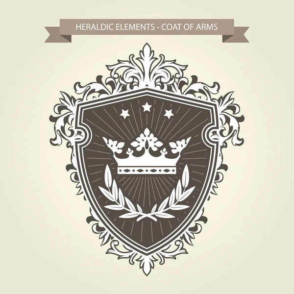 Escudo de armas - heráldica medieval, escudo y corona — Vector de stock