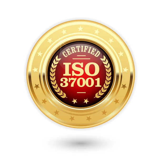 ISO 37001 zertifizierte Medaille - Systeme zur Bekämpfung von Bestechung — Stockvektor