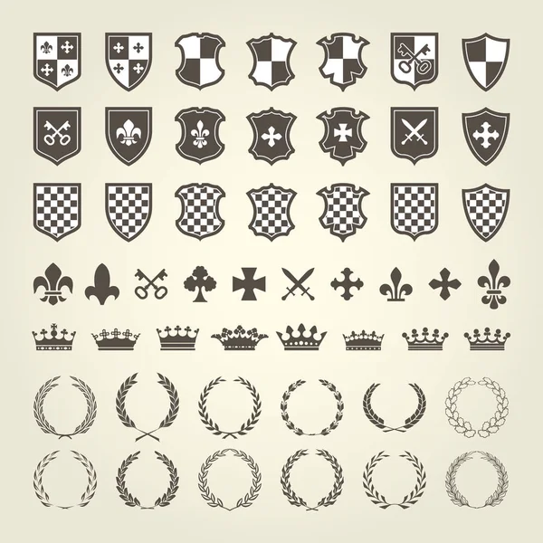 Kit a knight pajzsok és a királyi jelvények a la címer — Stock Vector
