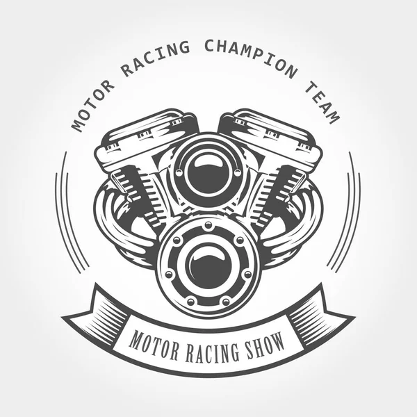 Motorblok - chopper motor, fiets Toon embleem — Stockvector