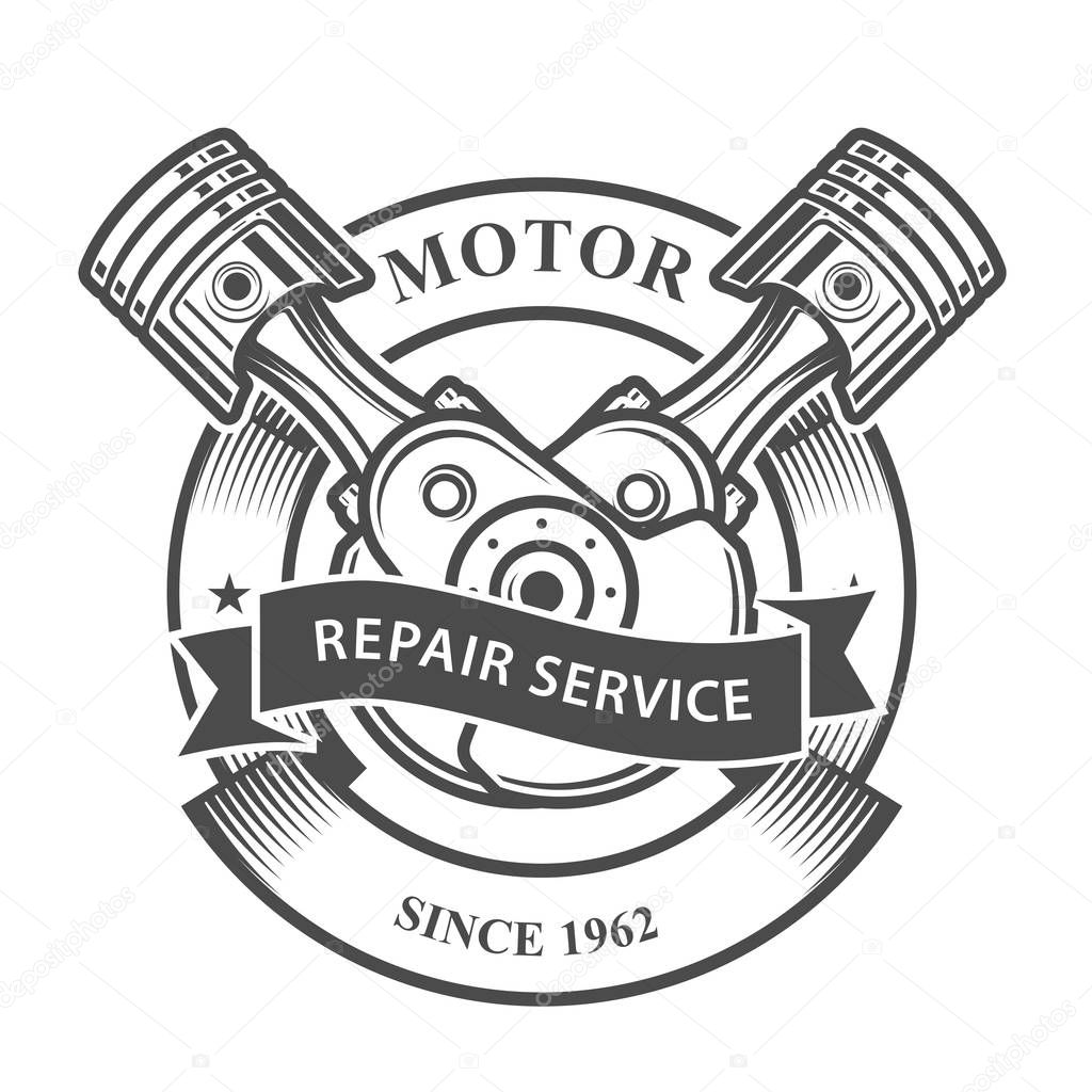Engine pistons on crankshaft  - auto repair service emblem