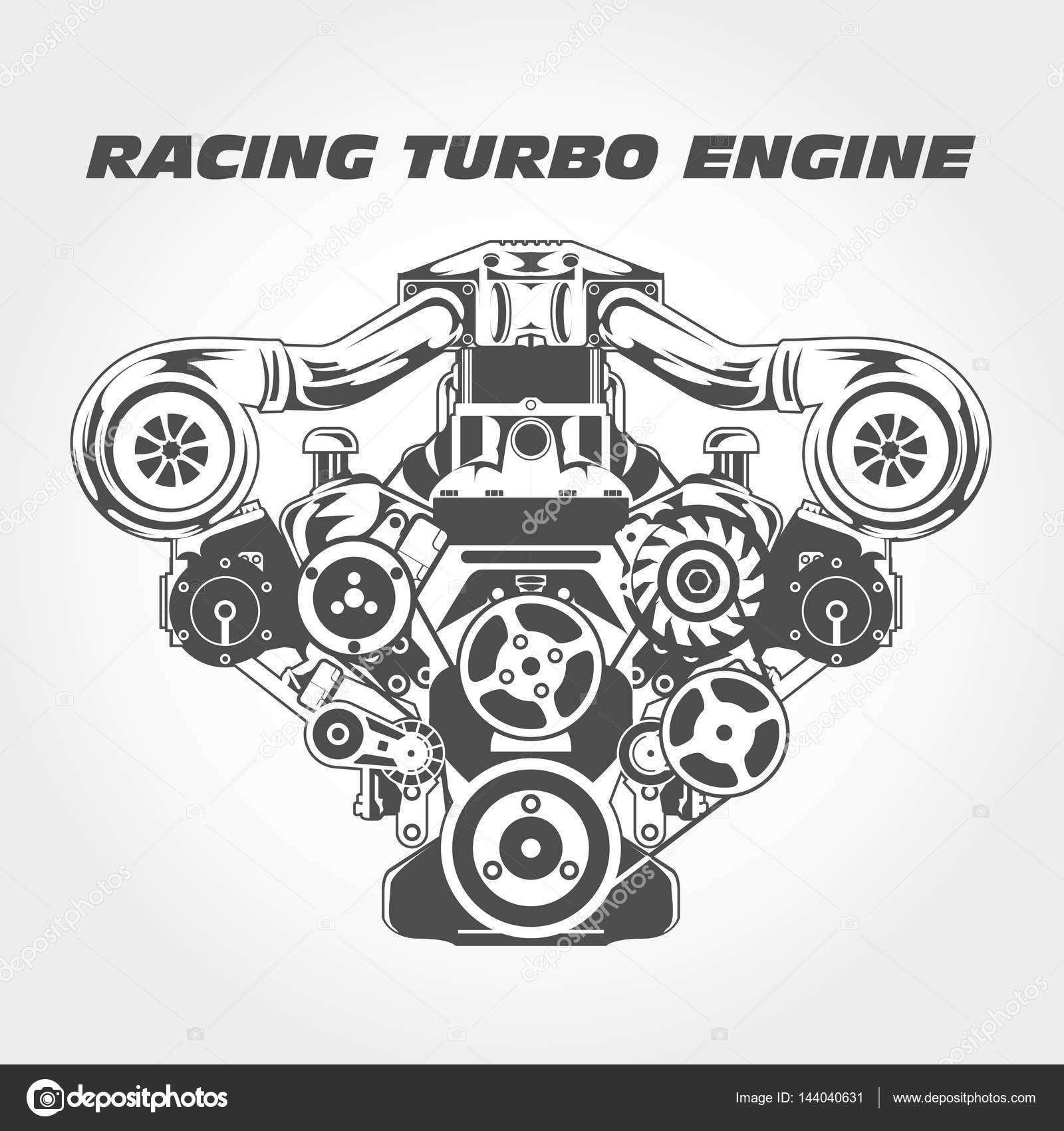 Motore da corsa con potenza di sovralimentazione turbo motore — Vettoriali Stock © gomixer