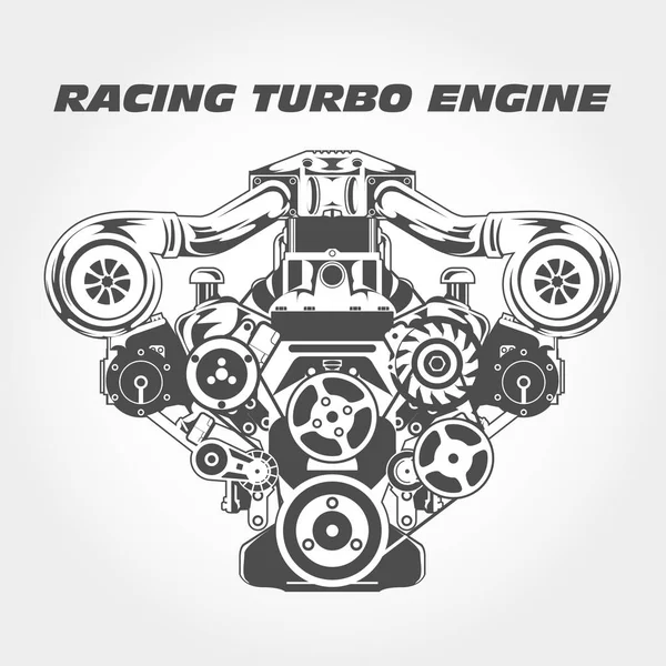 Motor de corrida com potência de supercharger - motor turbo —  Vetores de Stock