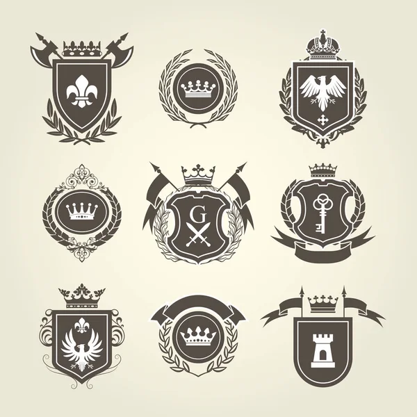 紋章付き外衣および騎士 blazons - 紋章の盾 — ストックベクタ