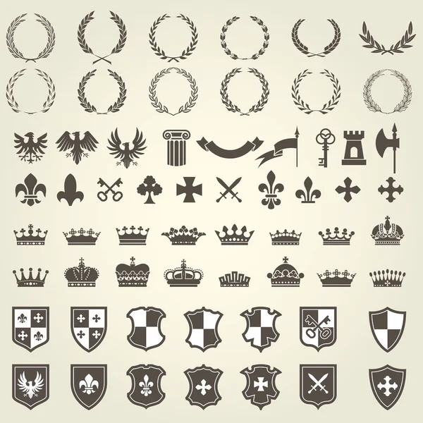 Геральдичний набір лицарських блазонів та елементів герба — стоковий вектор