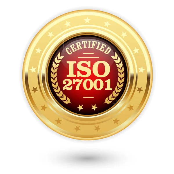 Medaglia certificata ISO 27001 - Gestione della sicurezza delle informazioni — Vettoriale Stock