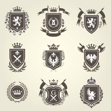 Knight coat of arms and heraldic shield blazons clipart