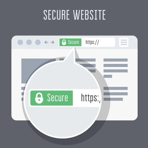 Site Web avec certificat ssl - barre d'adresse verte dans le vent du navigateur — Image vectorielle