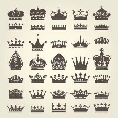 Crown icons set - monarchy authority and royal symbols clipart