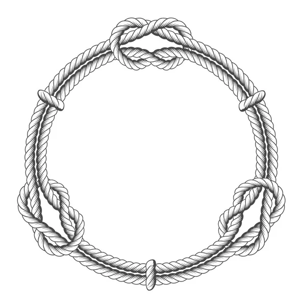 Círculo de cuerda retorcida - marco redondo con nudos — Vector de stock