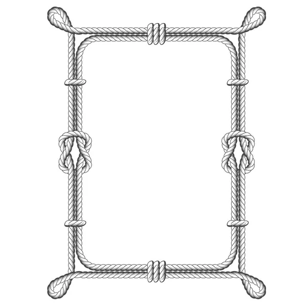 Corde torsadée cadres carrés avec nœuds et boucles — Image vectorielle