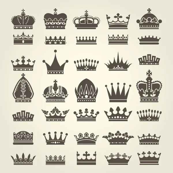 Conjunto de iconos de corona - autoridad monárquica y símbolos reales — Archivo Imágenes Vectoriales