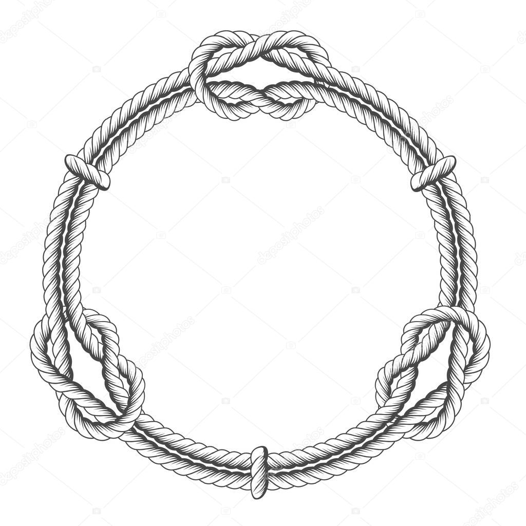 Twisted rope circle - round frame with knots 