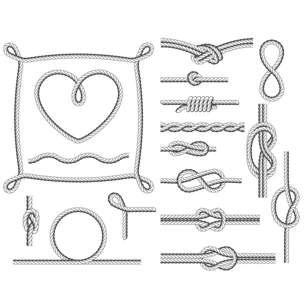 Cadres et nœuds de corde - bordures et torsions — Image vectorielle
