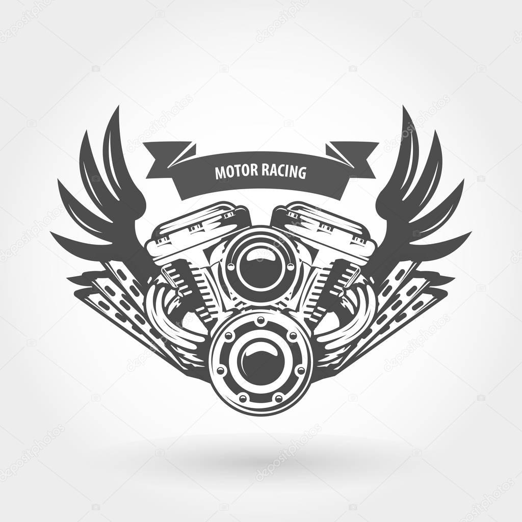 Winged motorcycle engine emblem - chopper bike motor
