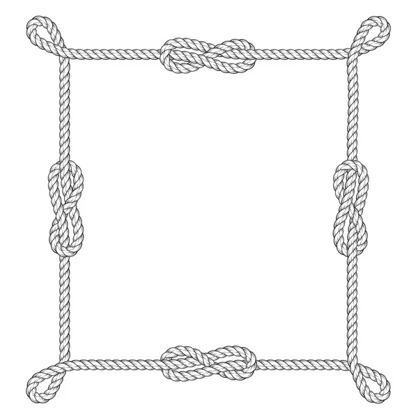 Quadratischer Seilrahmen mit Knoten und Schlaufen — Stockvektor