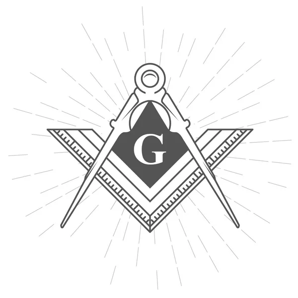 Szabadkőműves szimbólum - illuminati logó iránytű és vonalzó — Stock Vector