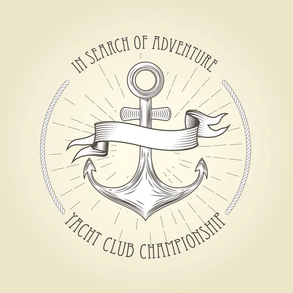 Emblema marinero vintage - ancla y bandera ondulada — Archivo Imágenes Vectoriales
