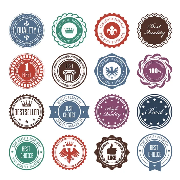 Emblems, badges and stamps - prize seals designs — Stock Vector