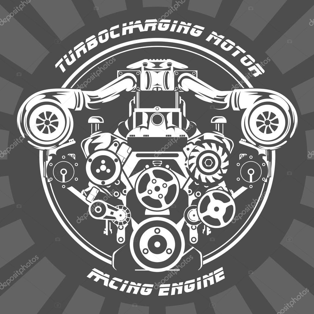 Turbocharging racing engine - power motor emblem