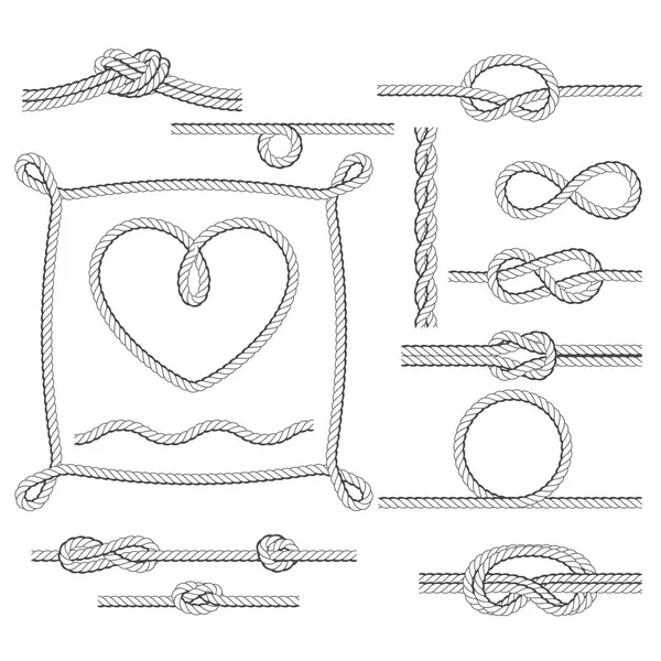 Marcos y nudos de cuerda - bordes y esquinas — Archivo Imágenes Vectoriales