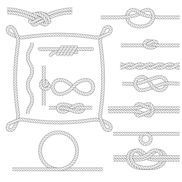 Marcos de cuerda imaginados, nudos, bordes y esquinas — Vector de stock