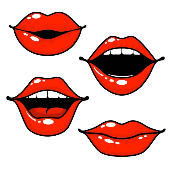 Woman lips emotions - open, closed and kissing lips — Stock Vector