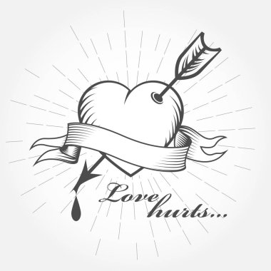 Love hurts, Valentine's Day - heart pierced with arrow icon clipart