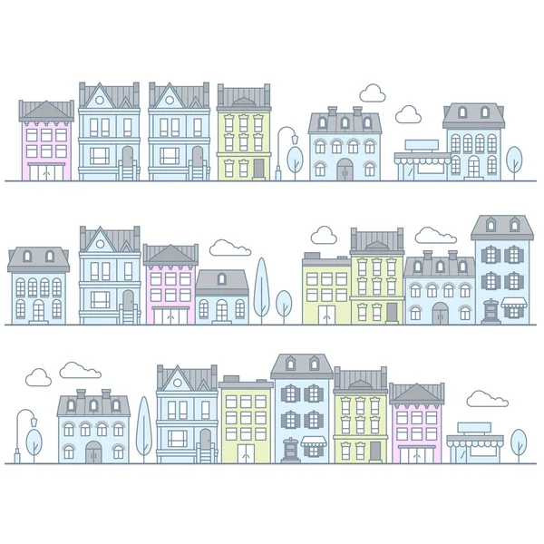 Rue européenne avec bâtiments et maisons - ville — Image vectorielle