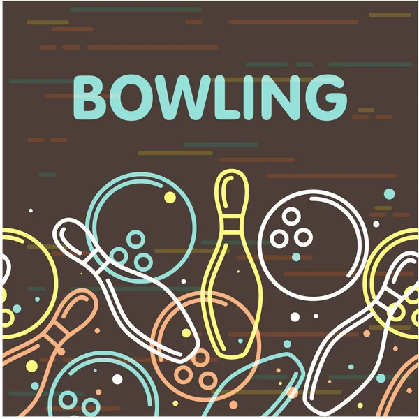 Bowling affisch med skissera av käglor och bowlingklot — Stock vektor