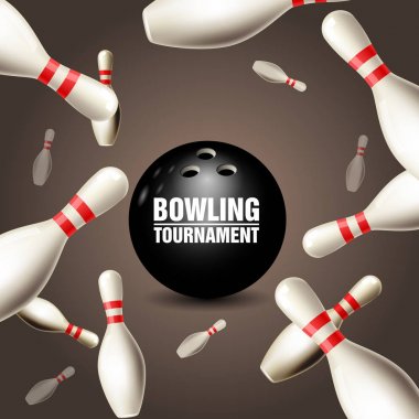 Bowling tournament invitation card - frame of floating skittles  clipart