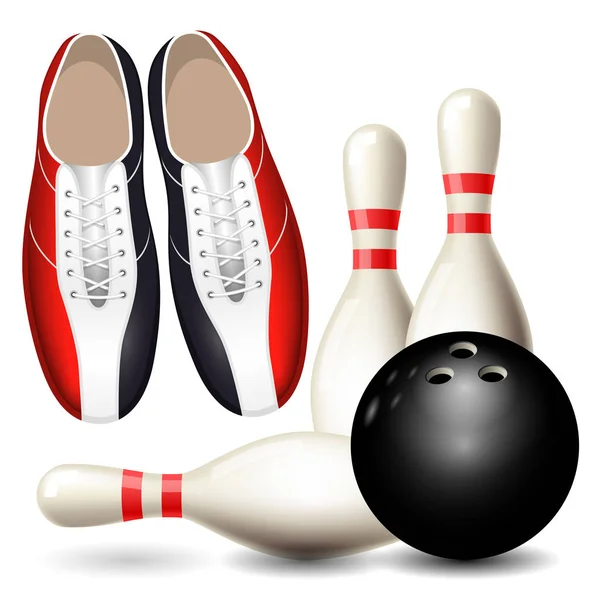 Schoenen, skittles en bal - kampioenschap poster Bowlen Bowlen — Stockvector