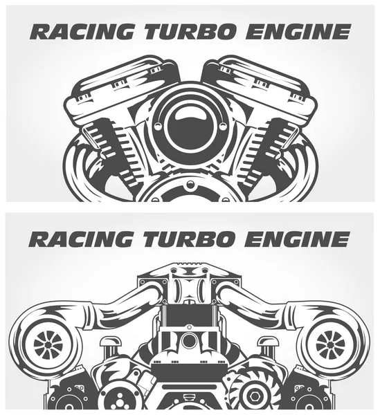 Turbocompressor motor de corrida e motor de motocicleta —  Vetores de Stock