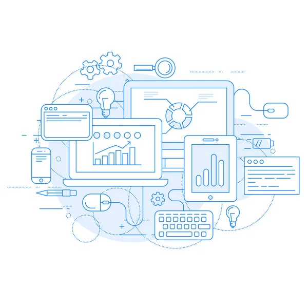 Análisis de sitios web y herramientas de marketing en línea - estadísticas de datos — Vector de stock