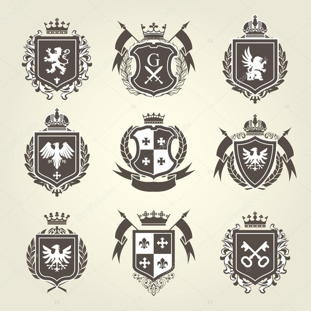 Royal blazons and coat of arms - knight heraldic emblems