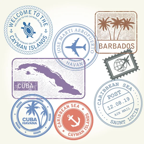 Travel stamps set Caribbean Sea theme — Stock Vector